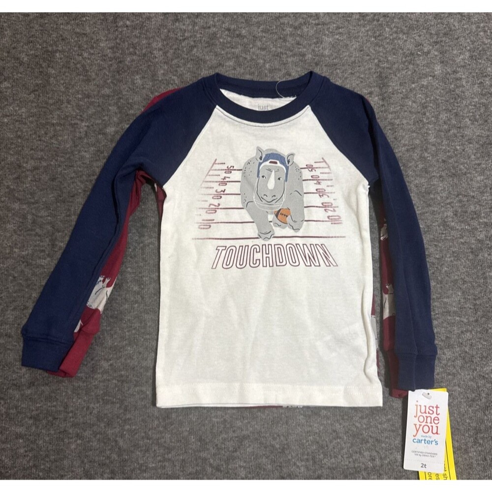 Carter's Boy's Sleepwear 2 Tops Long Sleeve Print Animal Rino Blue 2T